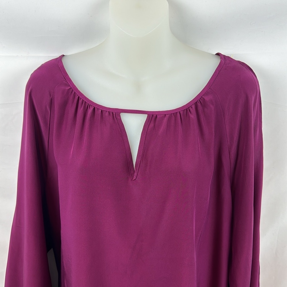 DREW 100% Silk Long Sleeve Fuchsia Cut Out Casual Blouse Long Sleeve Top Size M - Picture 3 of 9